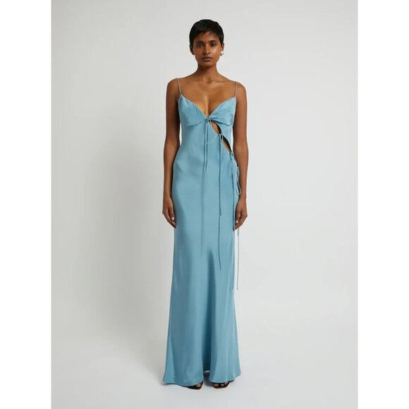 Christopher Esber Slope Tie Silk Dress in Mare 2 New Womens Long Maxi Gown - Picture 14 of 16